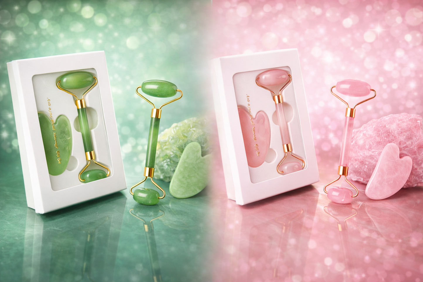 Set Facial Gua Sha y Rodillo de Piedra Natural